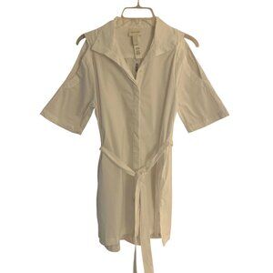 CHICO'S Solid White Cold Shoulder Sleeve Belted Women's Poplin Shirt NWT Size 0